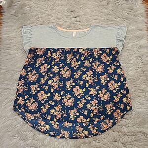 Xhiliration womens gray and teal floral flowy polyester rayon tshirt size xs